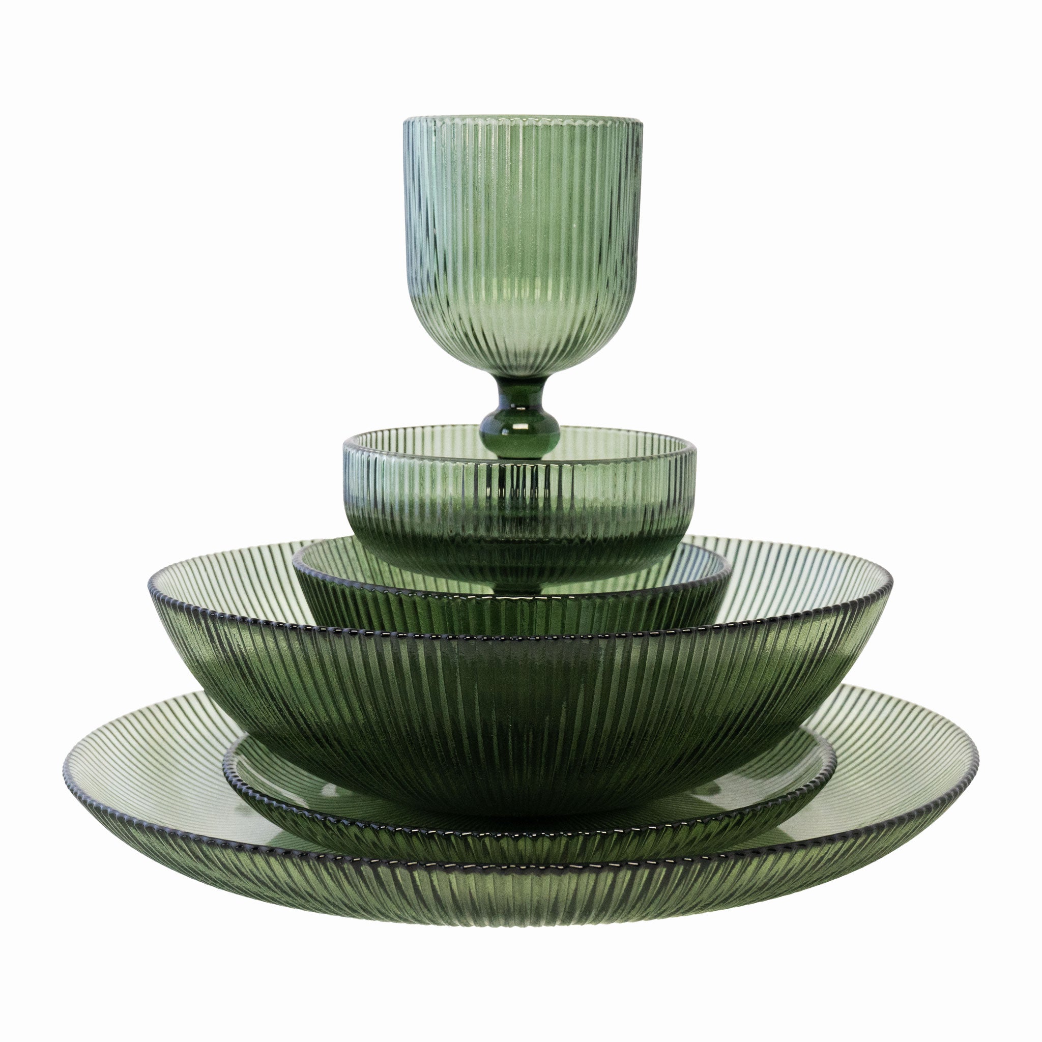 RIBBED GLASS BOWL OLIVE