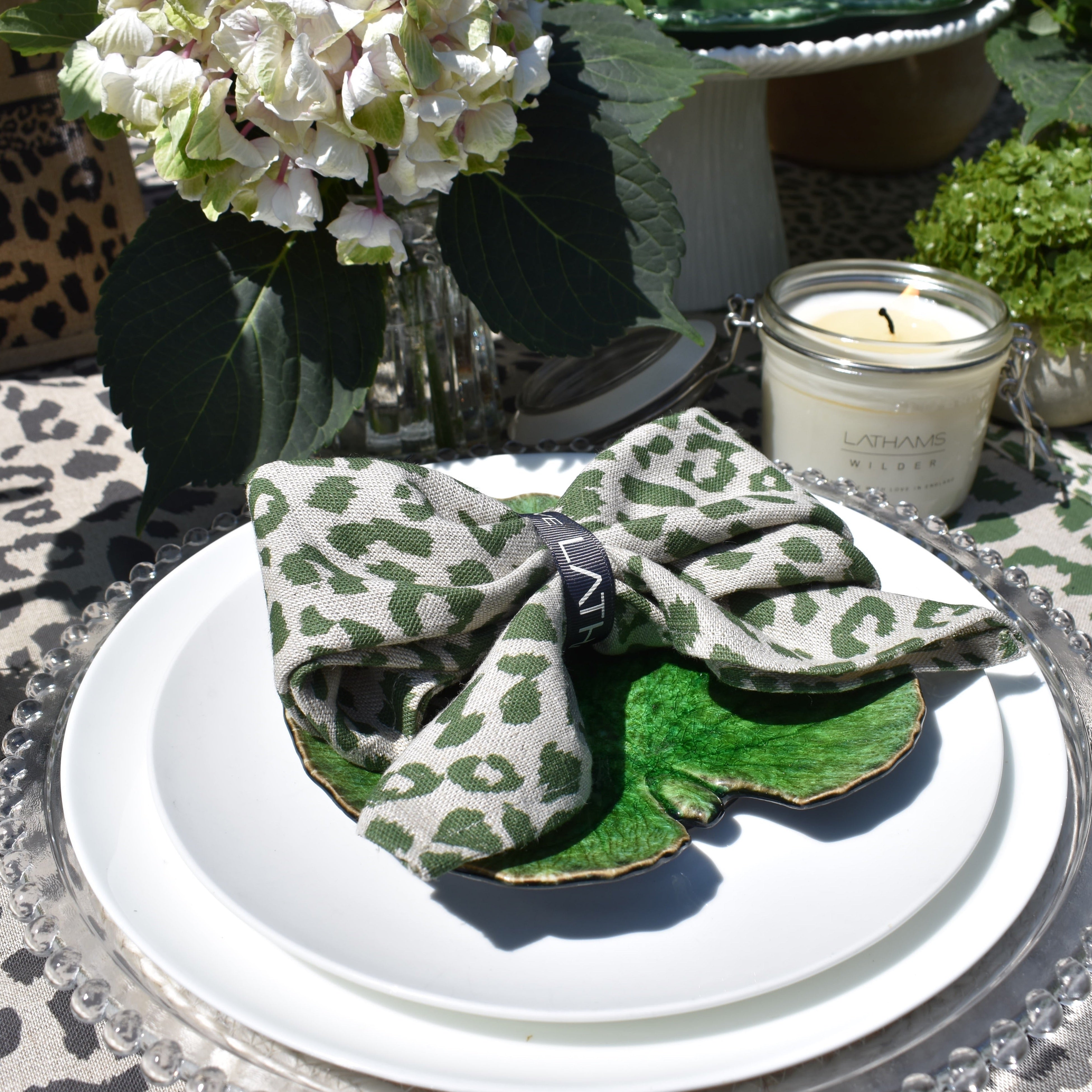 LEOPARD NAPKIN - GREEN/LINEN