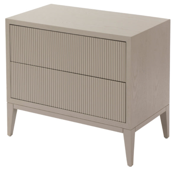 FLUTED 2DRW BEDSIDE TABLE - STONE GREY