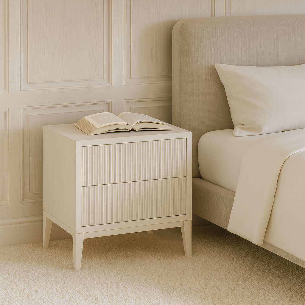 FLUTED 2DRW BEDSIDE TABLE - ANTIQUE WHITE