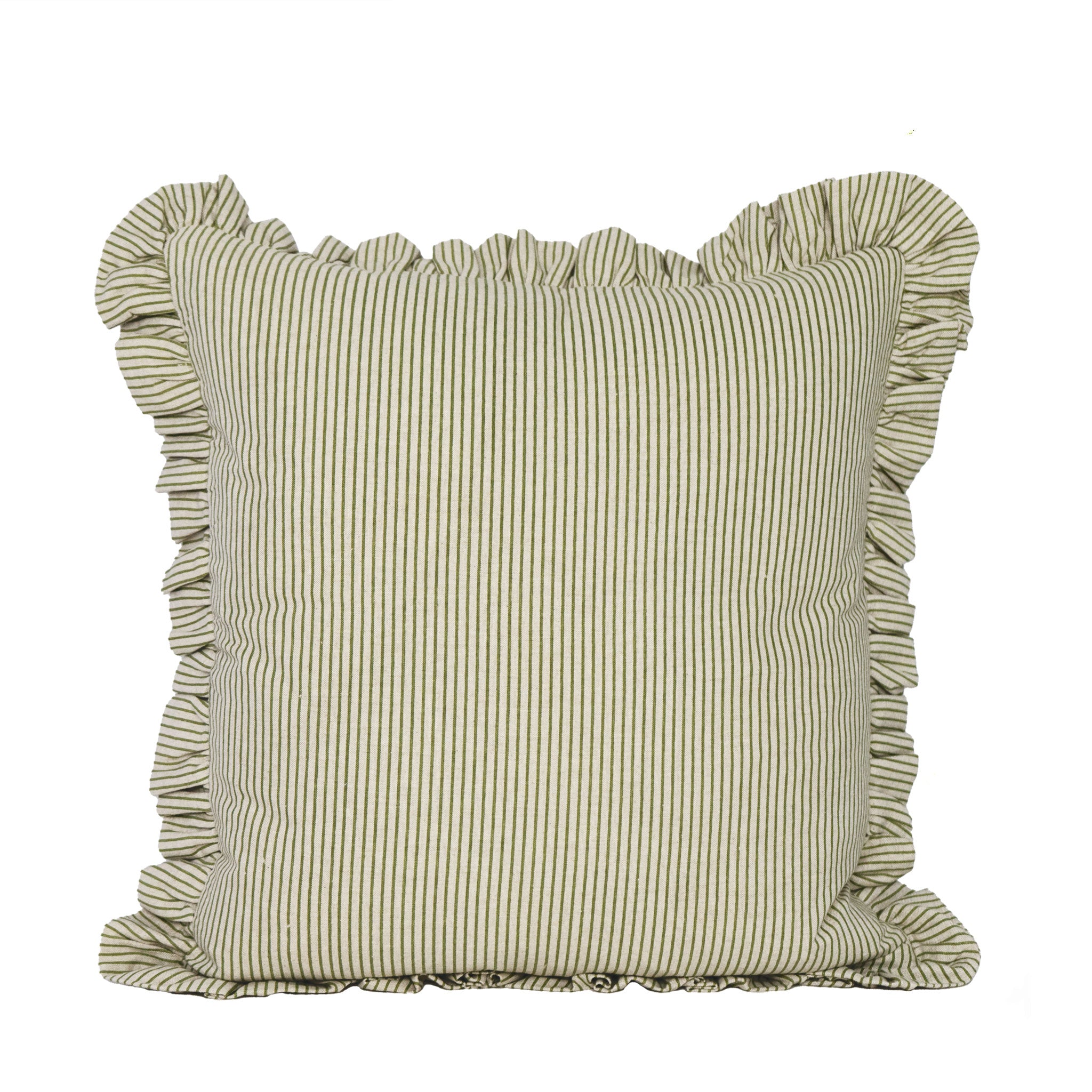 GREEN STRIPE CUSHION WITH FRILL