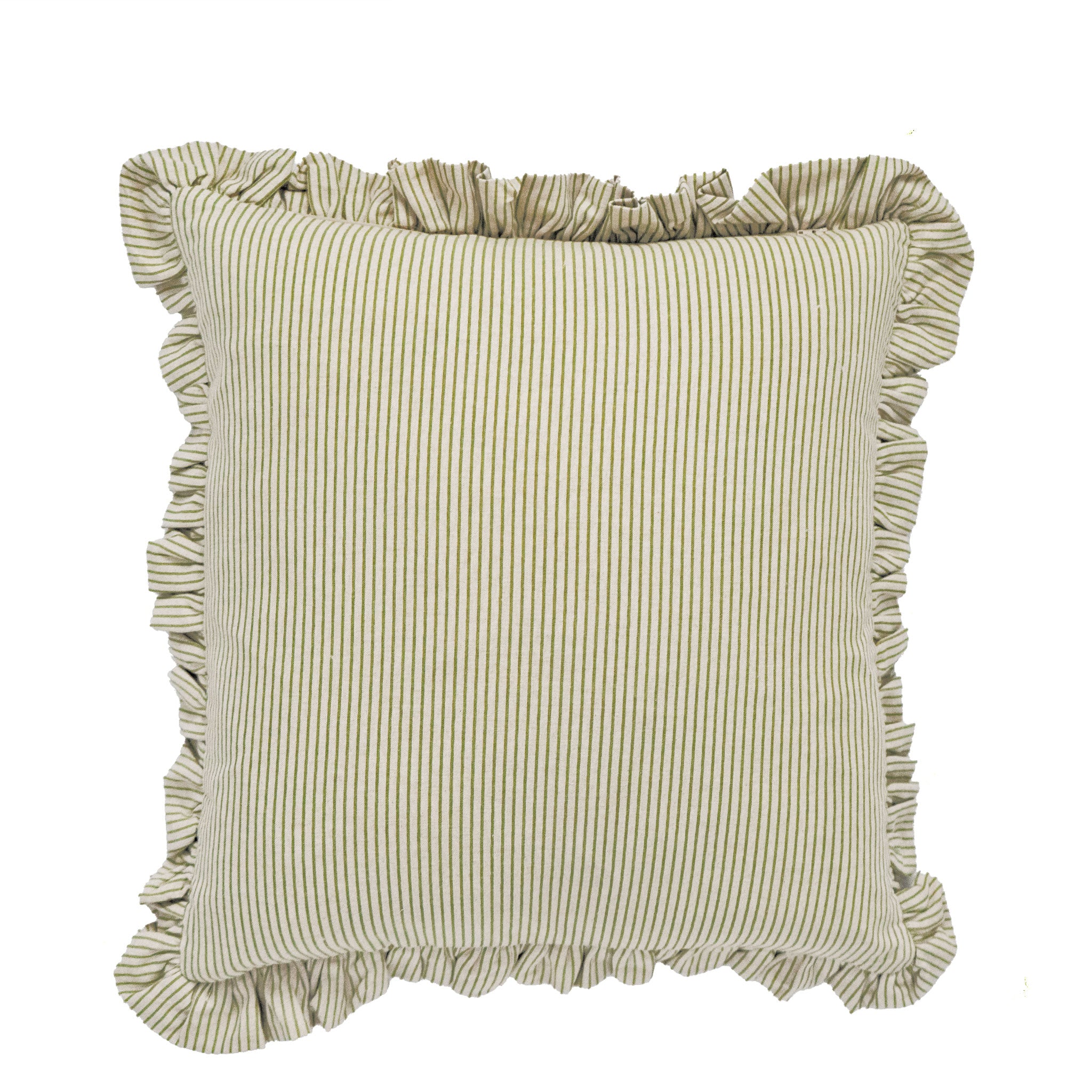 GREEN STRIPE CUSHION WITH FRILL