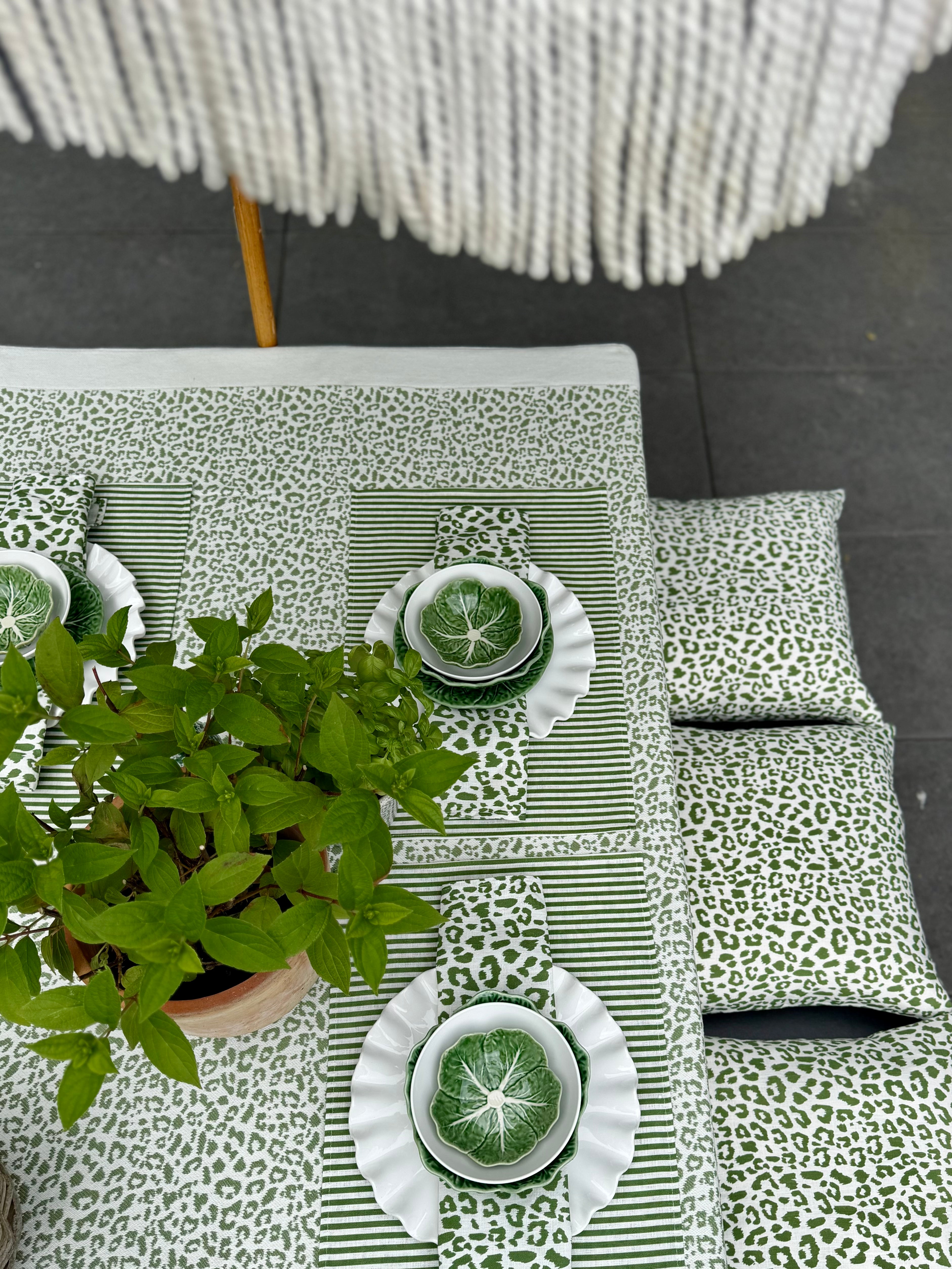 TIME FOR TEA GREEN LEOPARD CUSHION