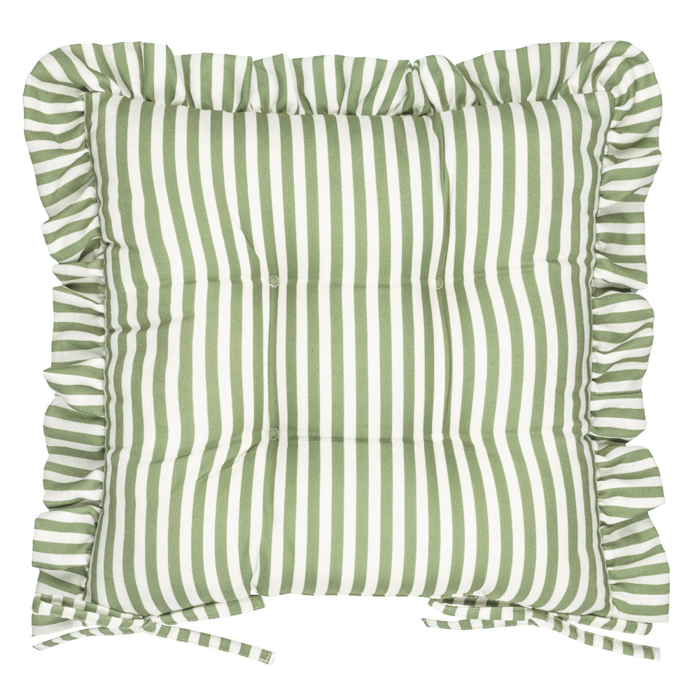 GREEN STRIPE RUFFLE SEAT PADS (SET OF 2)