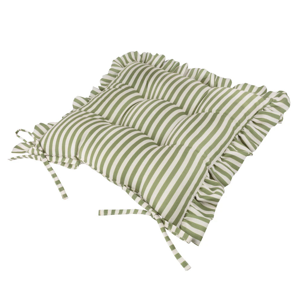 GREEN STRIPE RUFFLE SEAT PADS (SET OF 2)