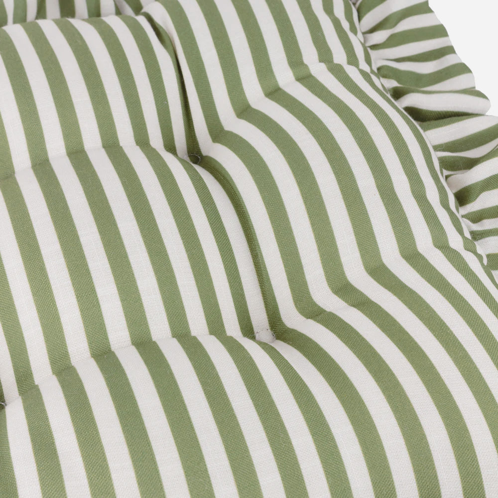 GREEN STRIPE RUFFLE SEAT PADS (SET OF 2)