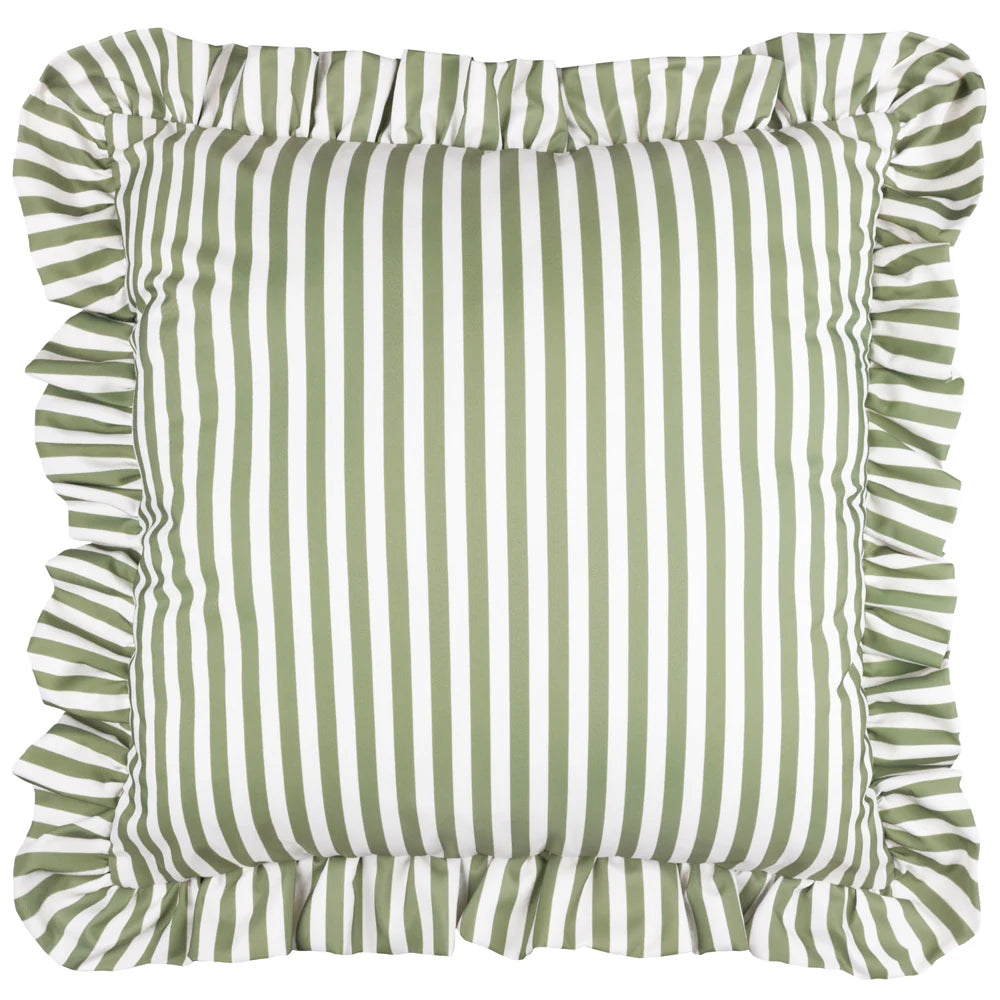 GREEN STRIPE RUFFLE CUSHION