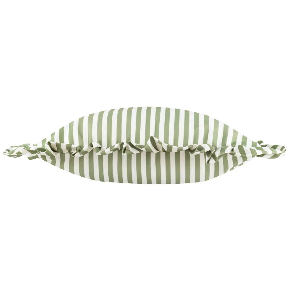 GREEN STRIPE RUFFLE CUSHION