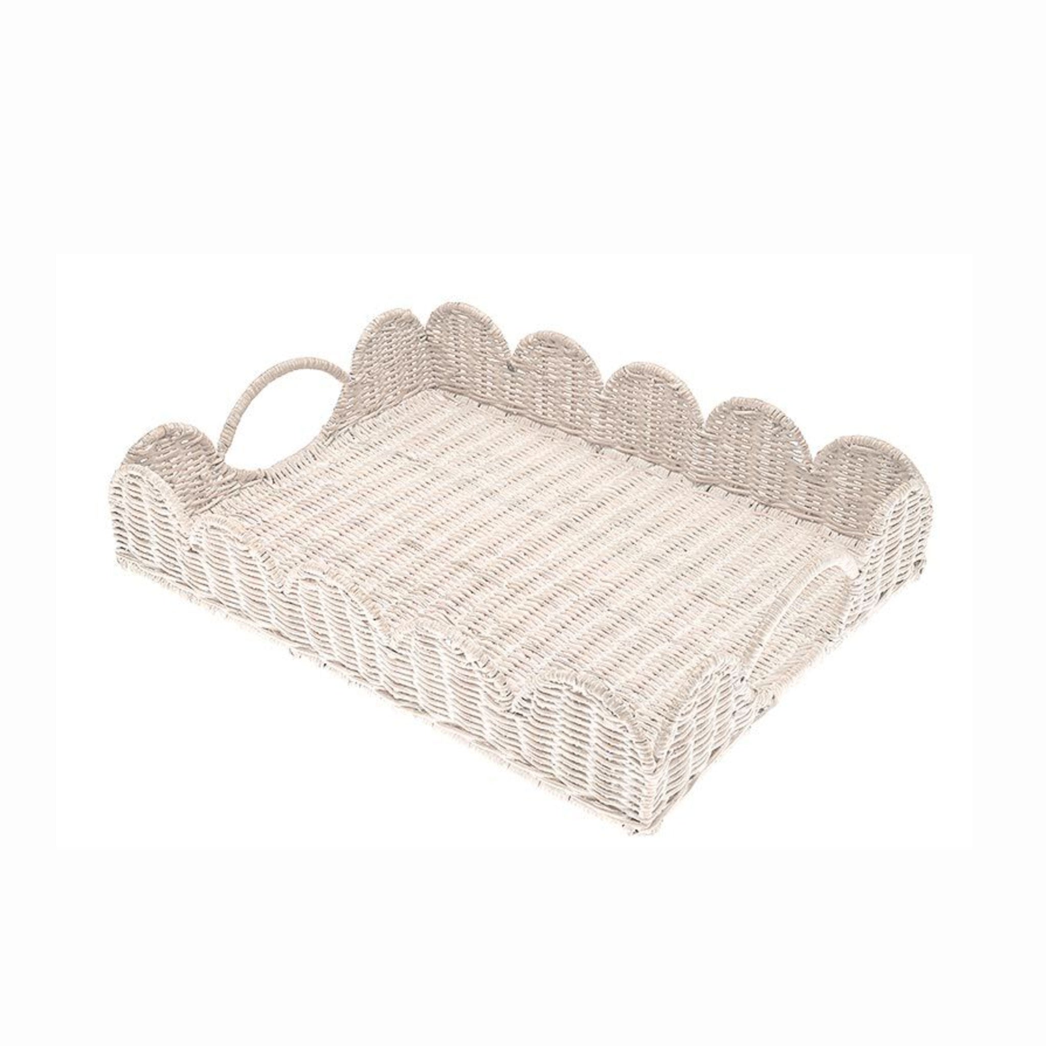 RATTAN SCALLOPED TRAY WHITE