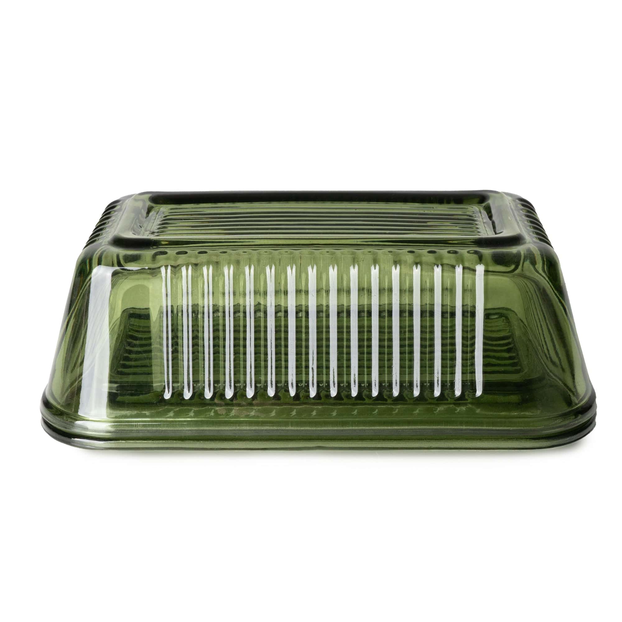 RIDGED GREEN GLASS BUTTER DISH
