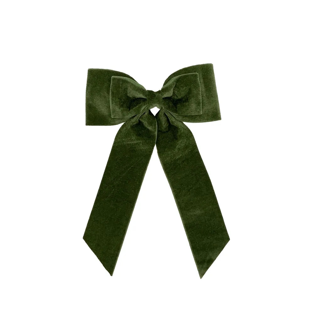 VELVET BOW ON CLIP - GREEN