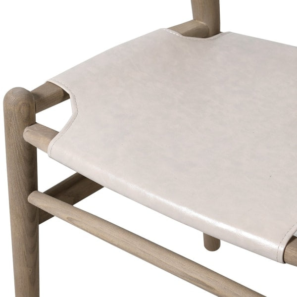 WISHBONE DINING CHAIR - GREY FAUX LEATHER SEAT