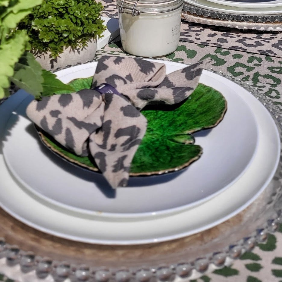 LEOPARD NAPKIN - DARK GREY/LINEN LEOPARD