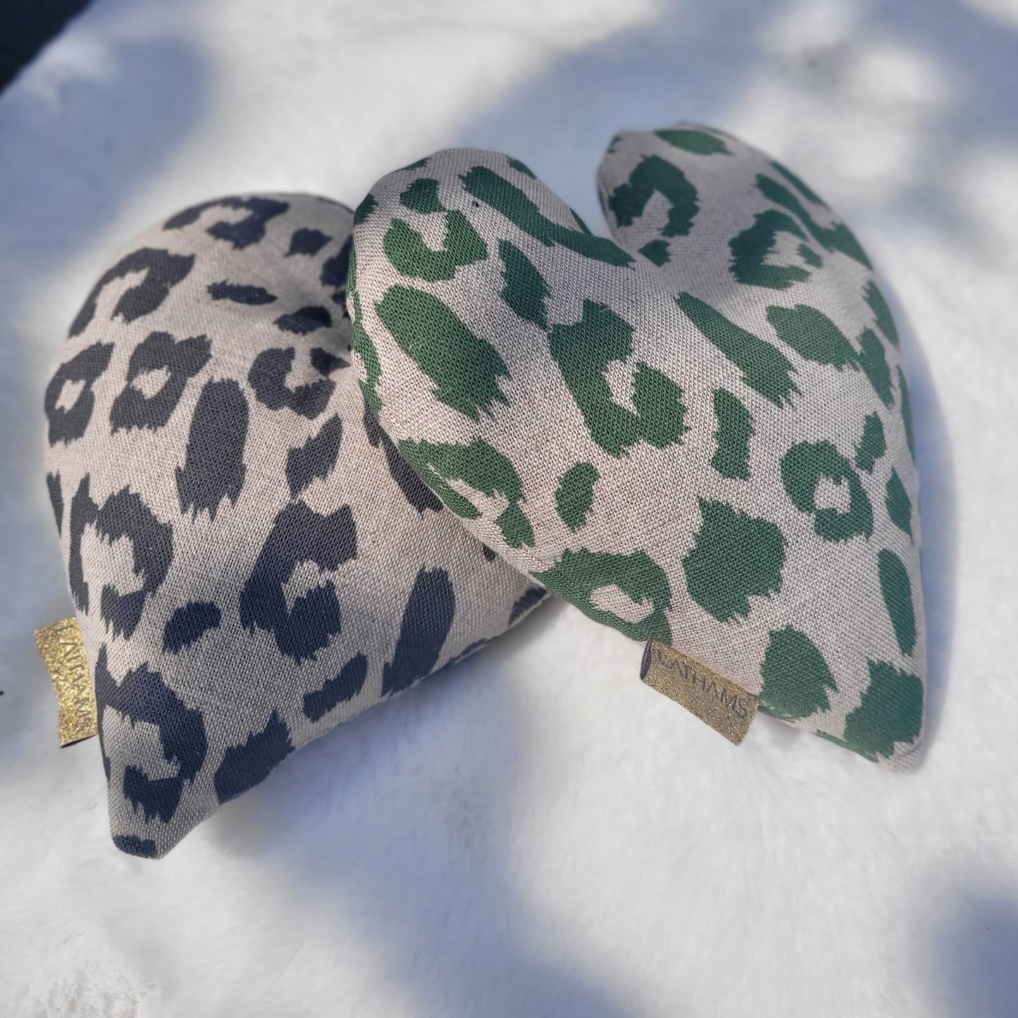 PADDED LAVENDER HEART - GREEN LEOPARD