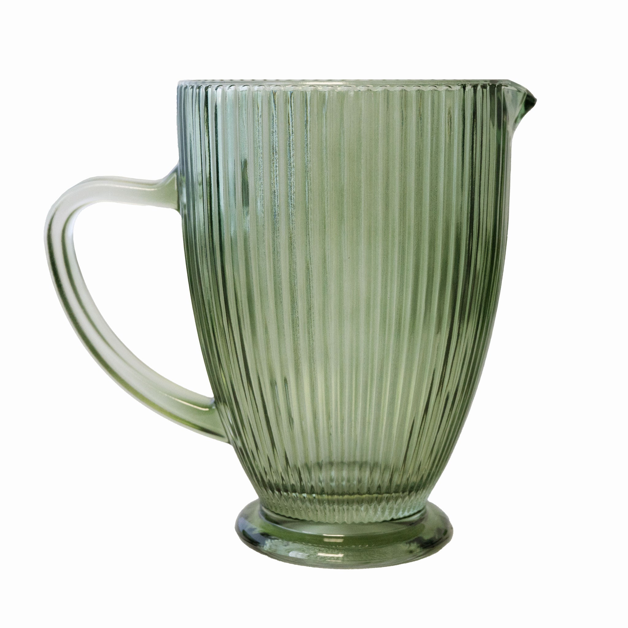 GREEN RIBBED GLASS JUG