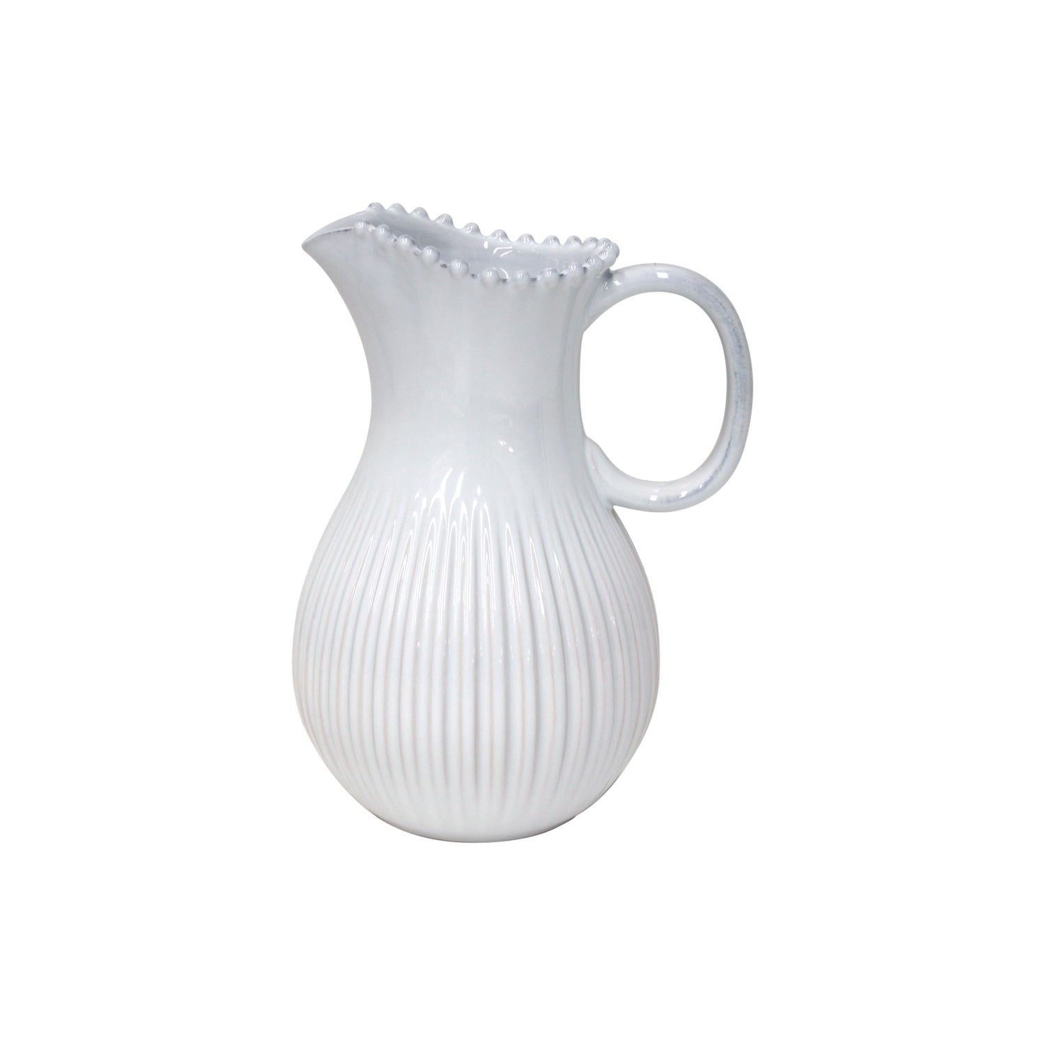 WHITE CHINA BOBBLE EDGE JUG