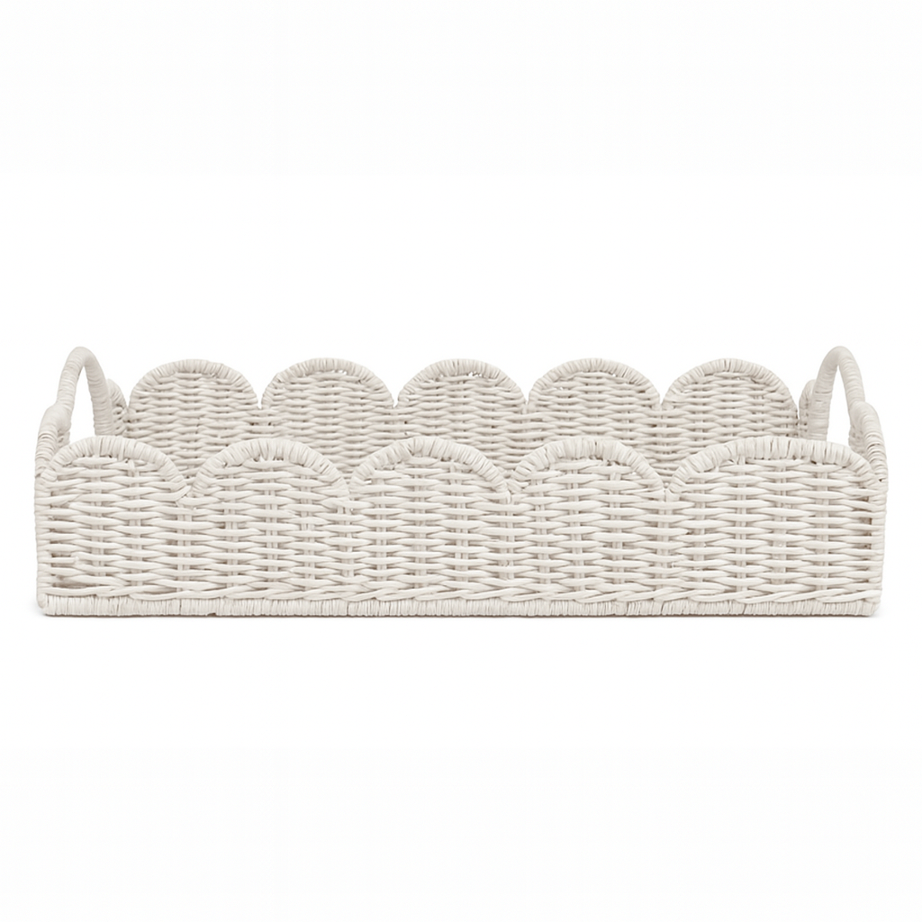 RATTAN SCALLOPED TRAY WHITE