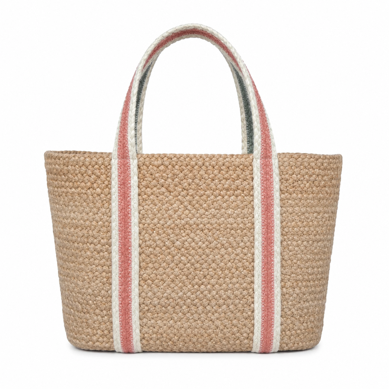 WOVEN NATURAL AND GREEN TOTE