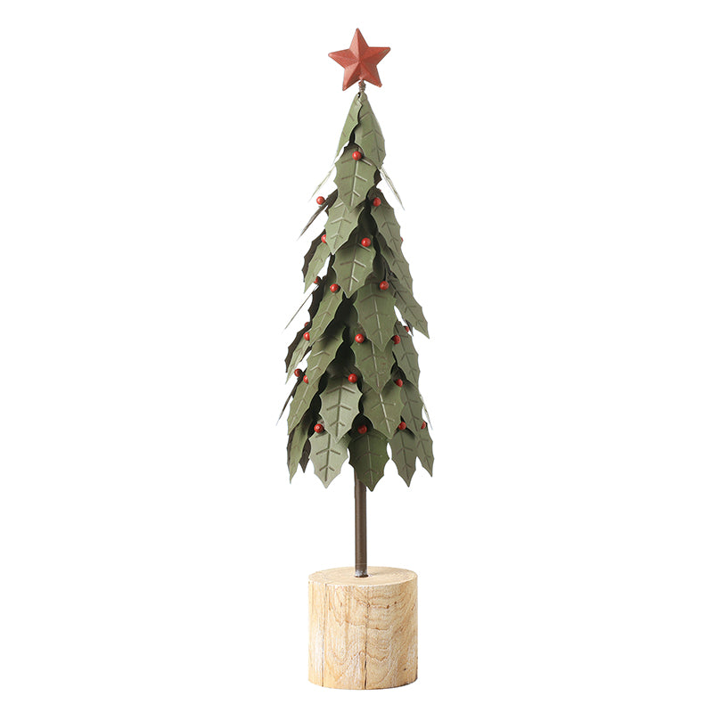 GREEN METAL HOLLY TREE WITH STAR - (Large)