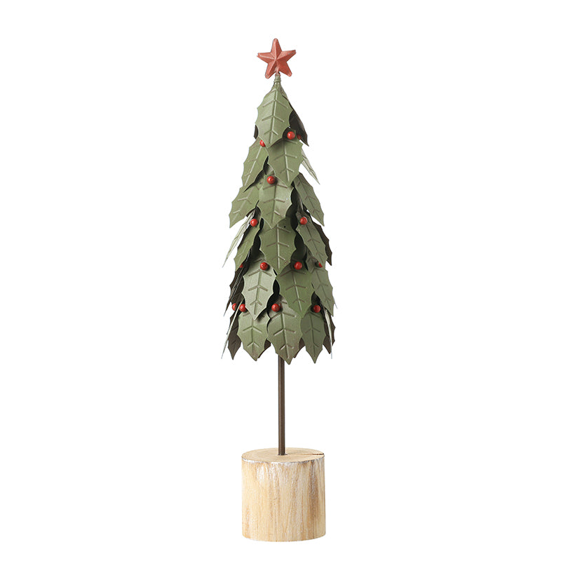 GREEN METAL HOLLY TREE WITH STAR (Small)