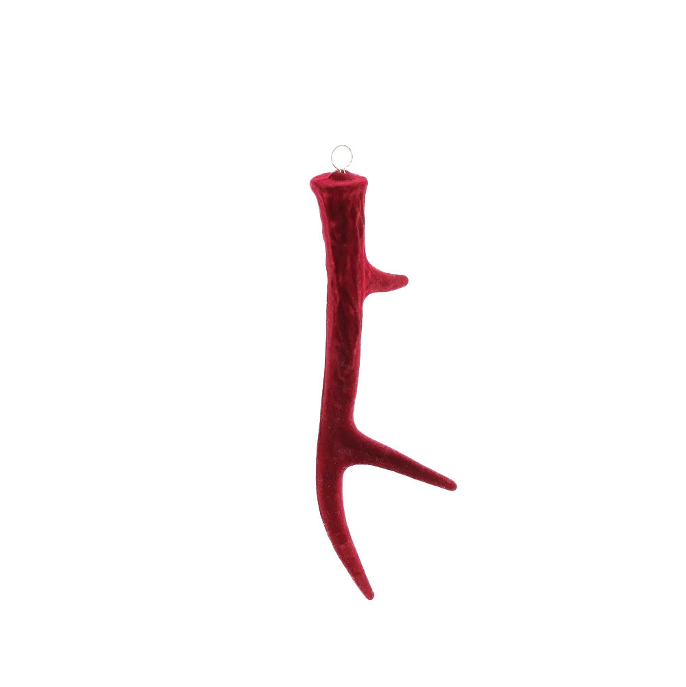 FLOCKED ANTLER HANGER - BURGUNDY 20cm