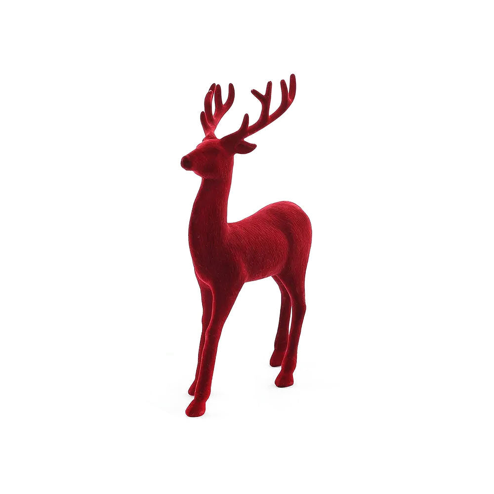 FLOCKED STANDING REINDEER - BURGUNDY 32cm