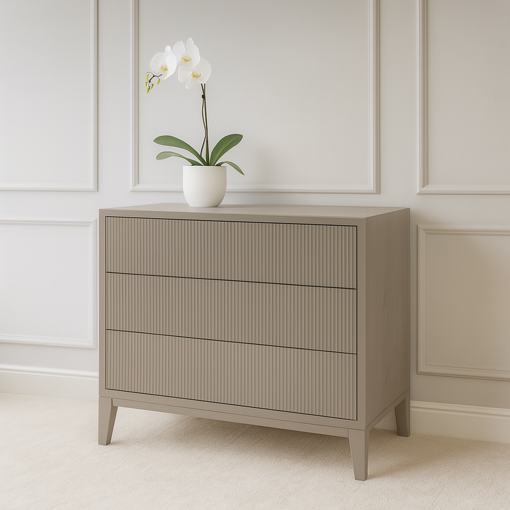 FLUTED 3DRW CHEST - STONE GREY