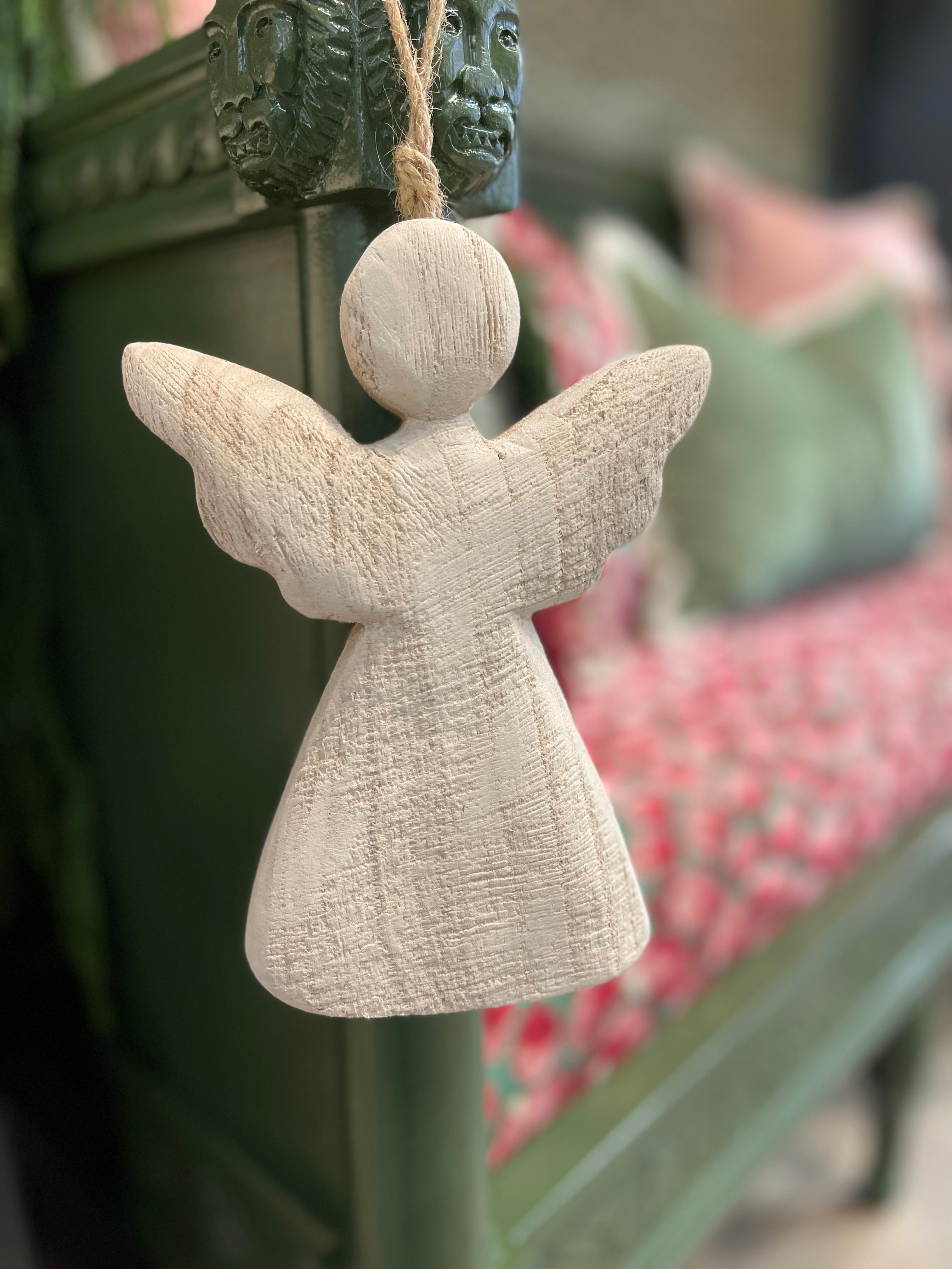 Whitewashed Rustic Hanging Angel