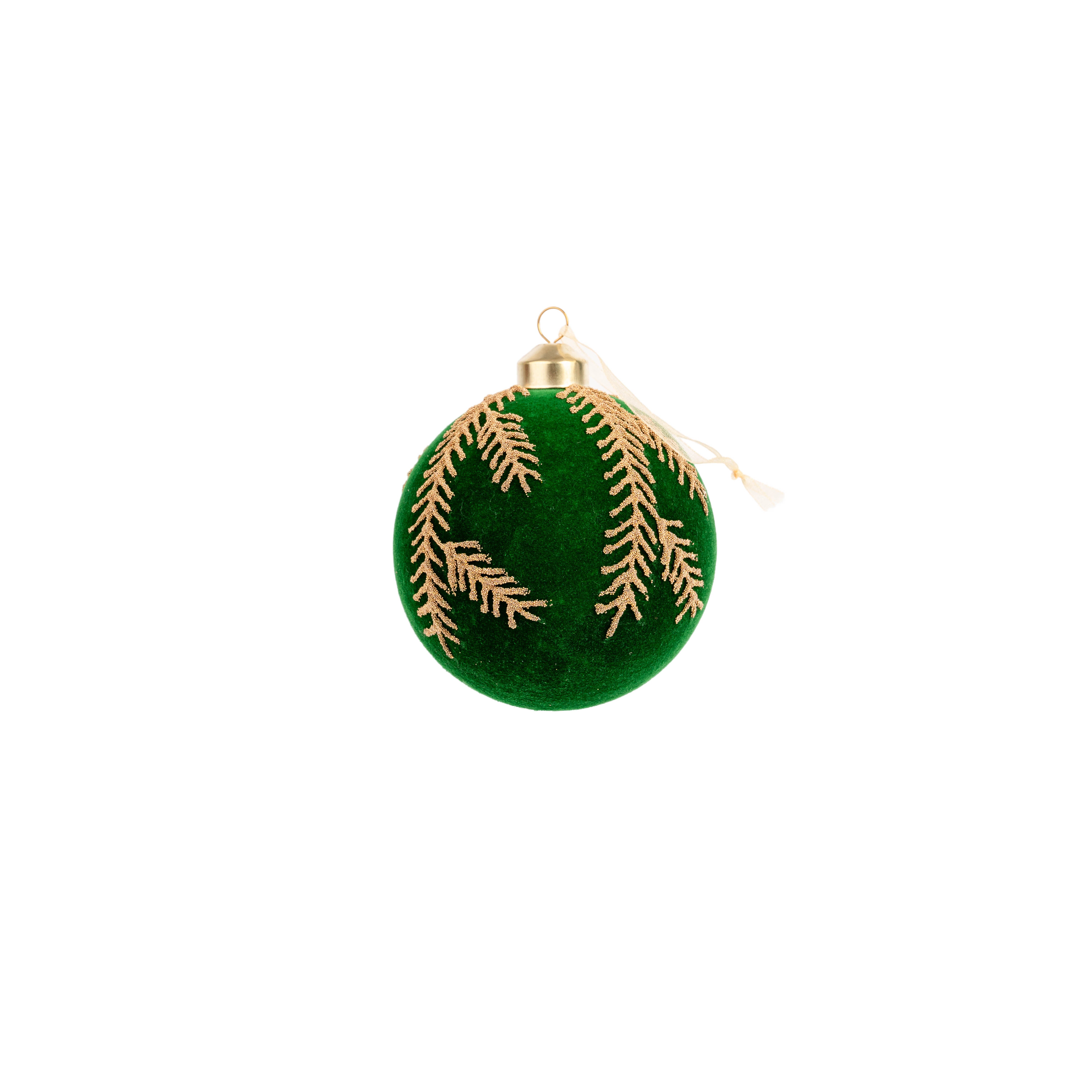 Green Velvet Bauble with Gold Fern