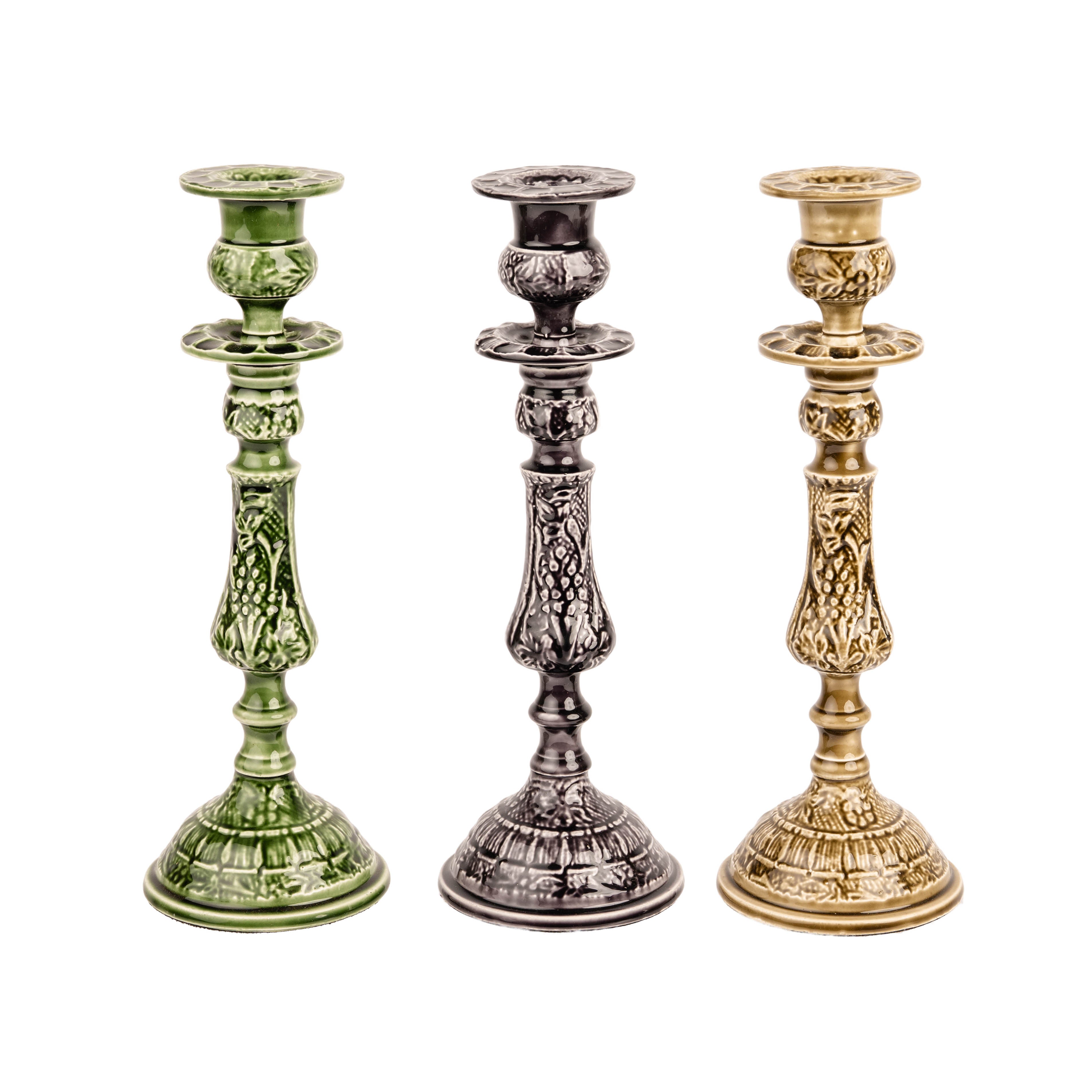 ENAMEL CANDLESTICK - TAUPE - LARGE