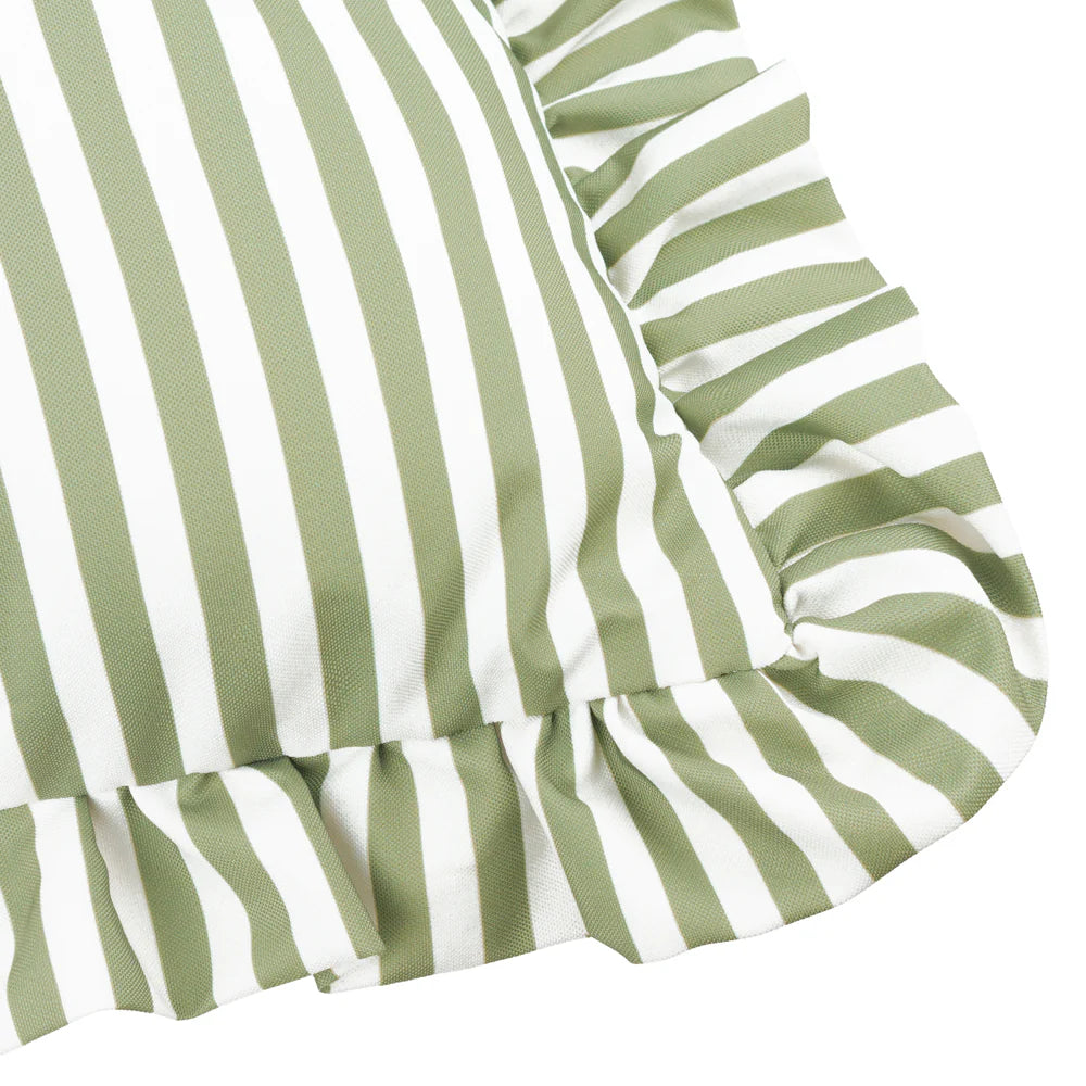 GREEN STRIPE RUFFLE CUSHION