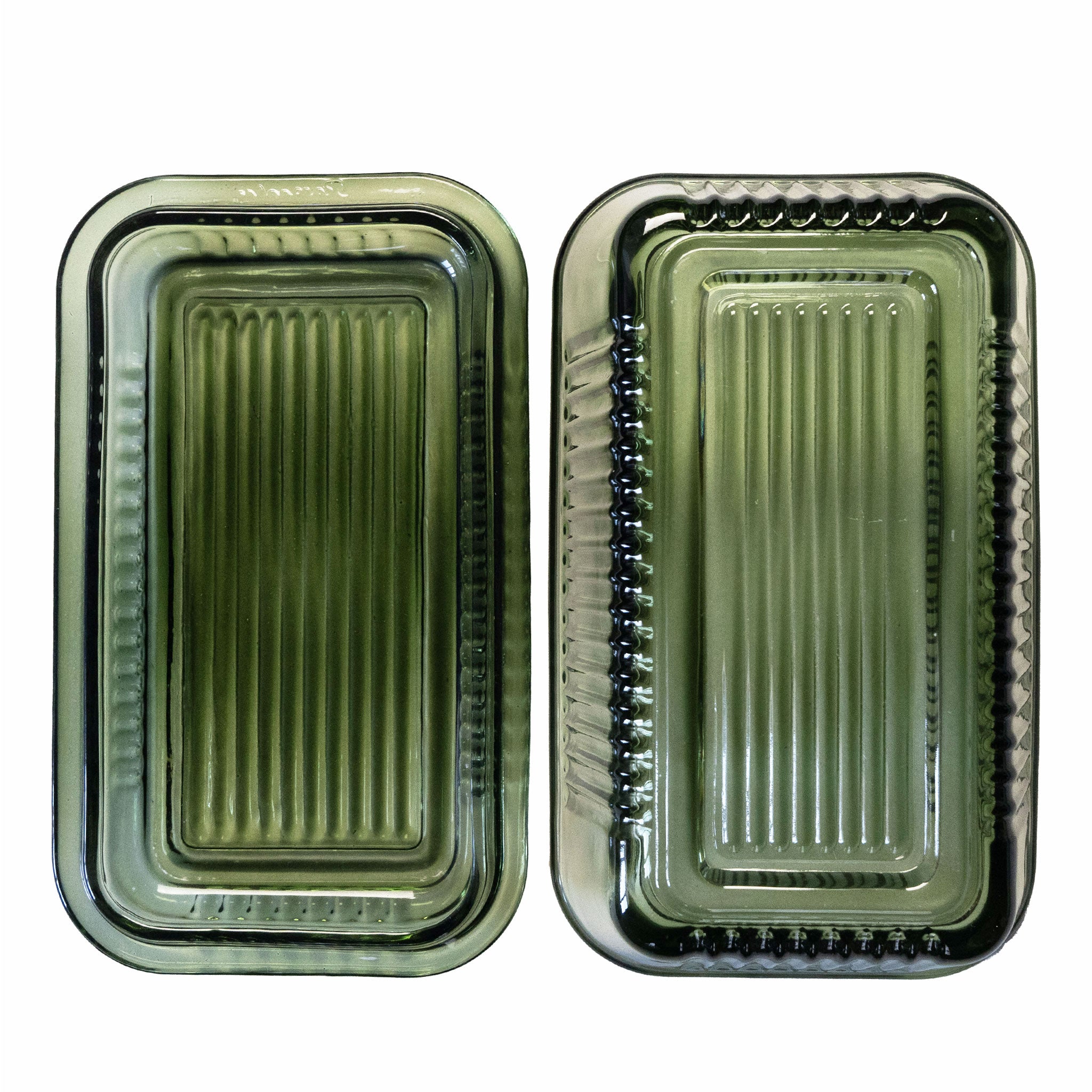 RIDGED GREEN GLASS BUTTER DISH