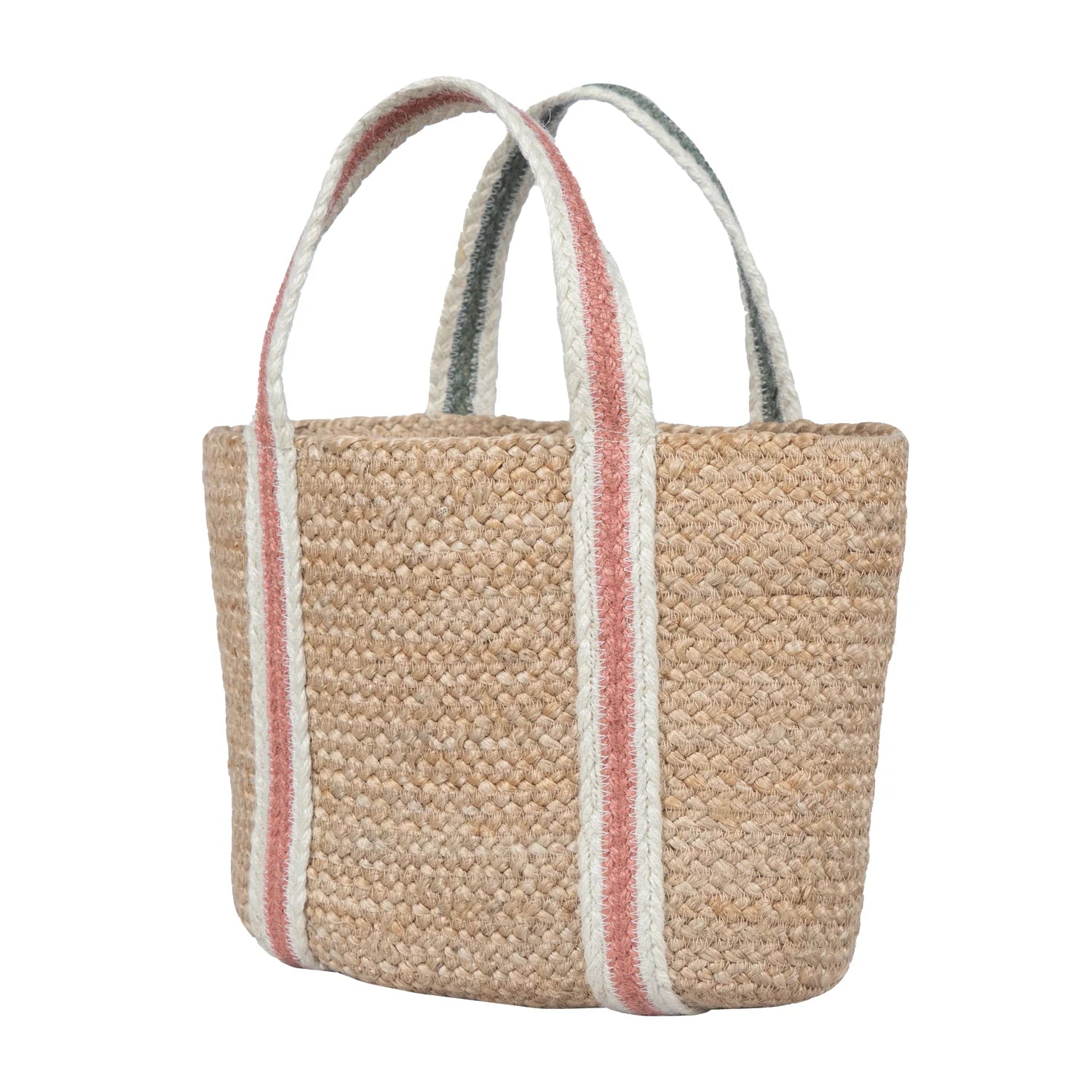WOVEN NATURAL AND GREEN TOTE