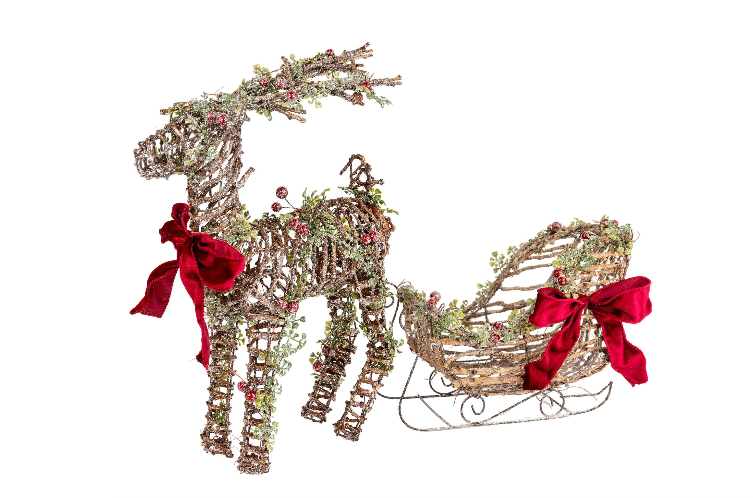 RATTAN SLEIGH WITH RED BOW