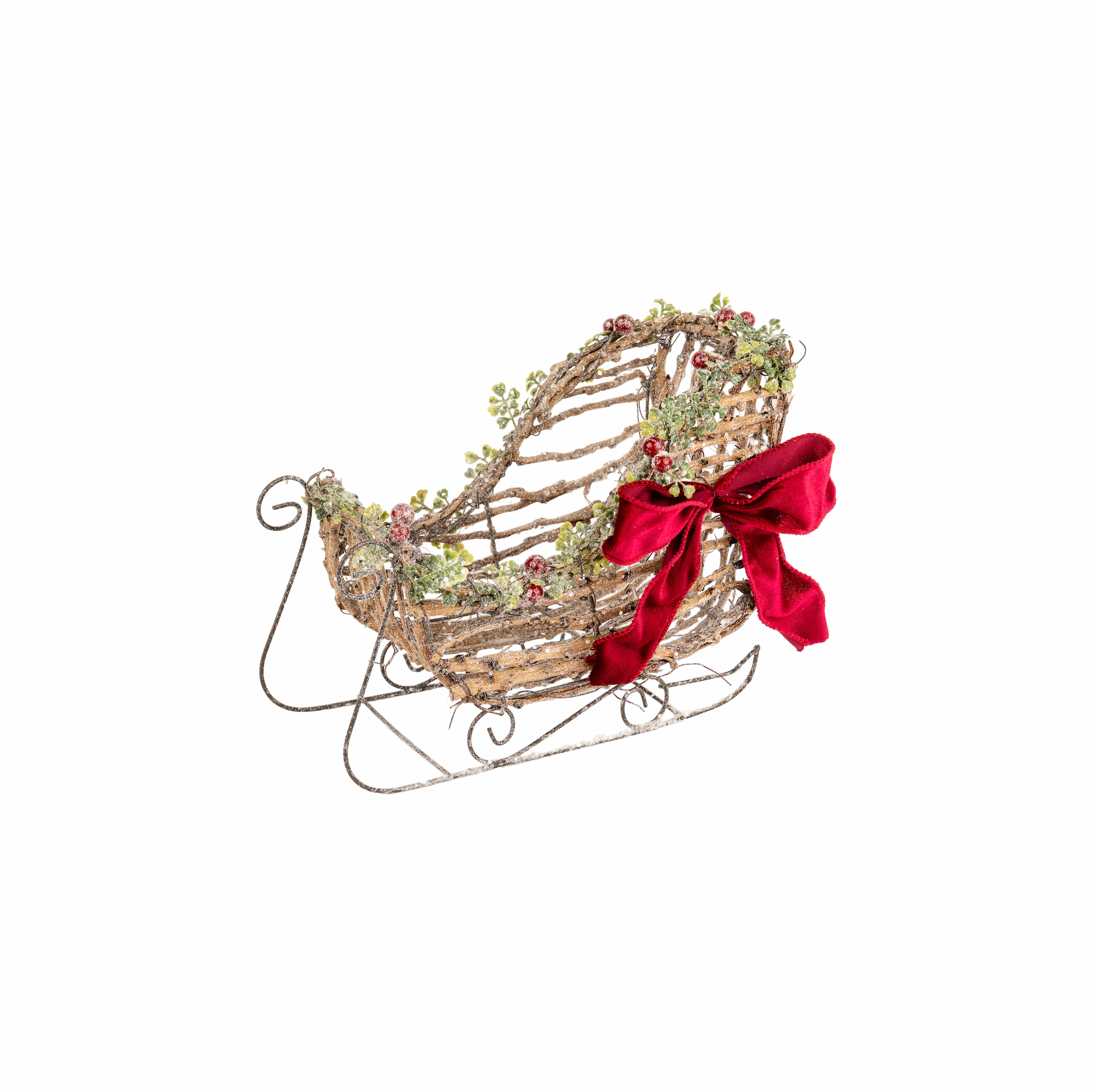 RATTAN SLEIGH WITH RED BOW