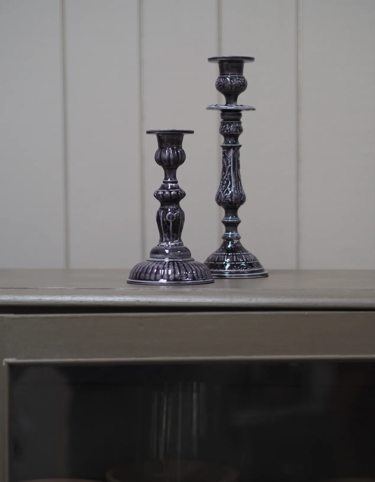 ENAMEL CANDLESTICK - SLATE - SMALL