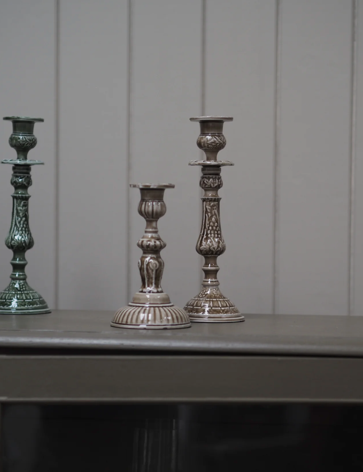 ENAMEL CANDLESTICK - TAUPE - SMALL