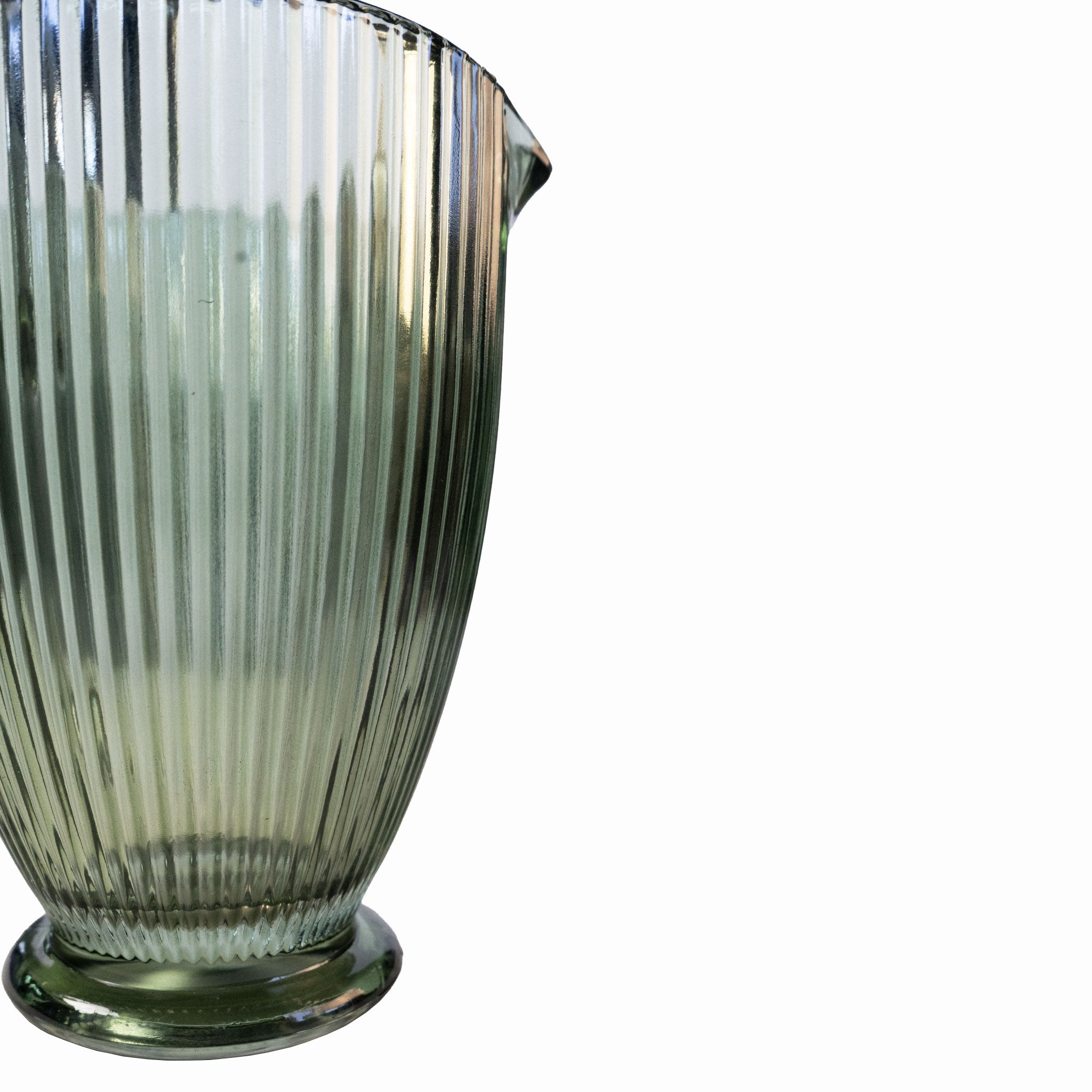 GREEN RIBBED GLASS JUG