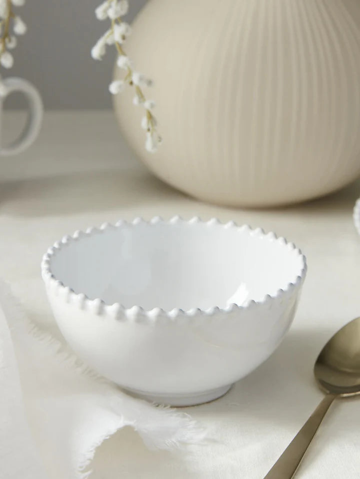 WHITE CHINA BOBBLE EDGE CEREAL BOWL
