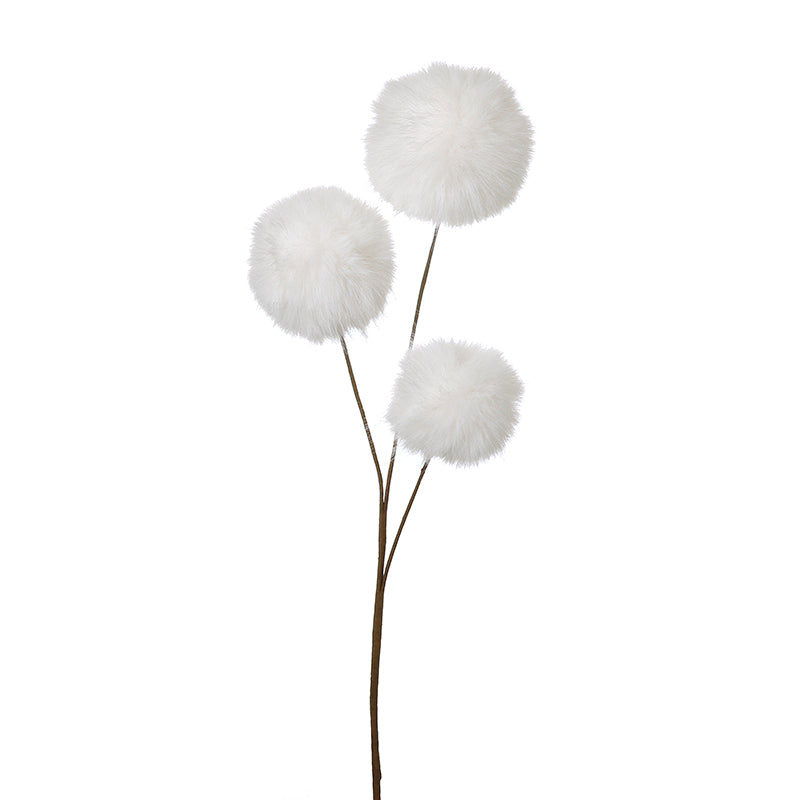 WHITE FUR POM POM BRANCH
