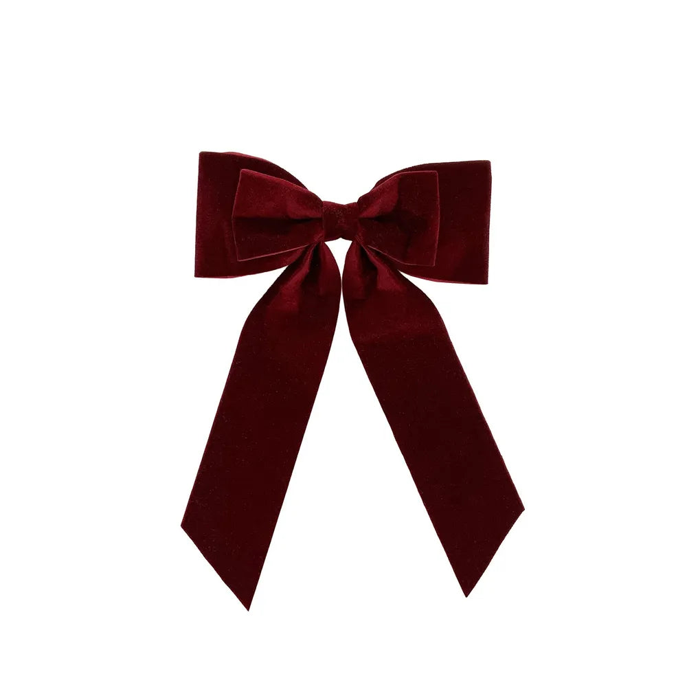 VELVET BOW ON CLIP - RED