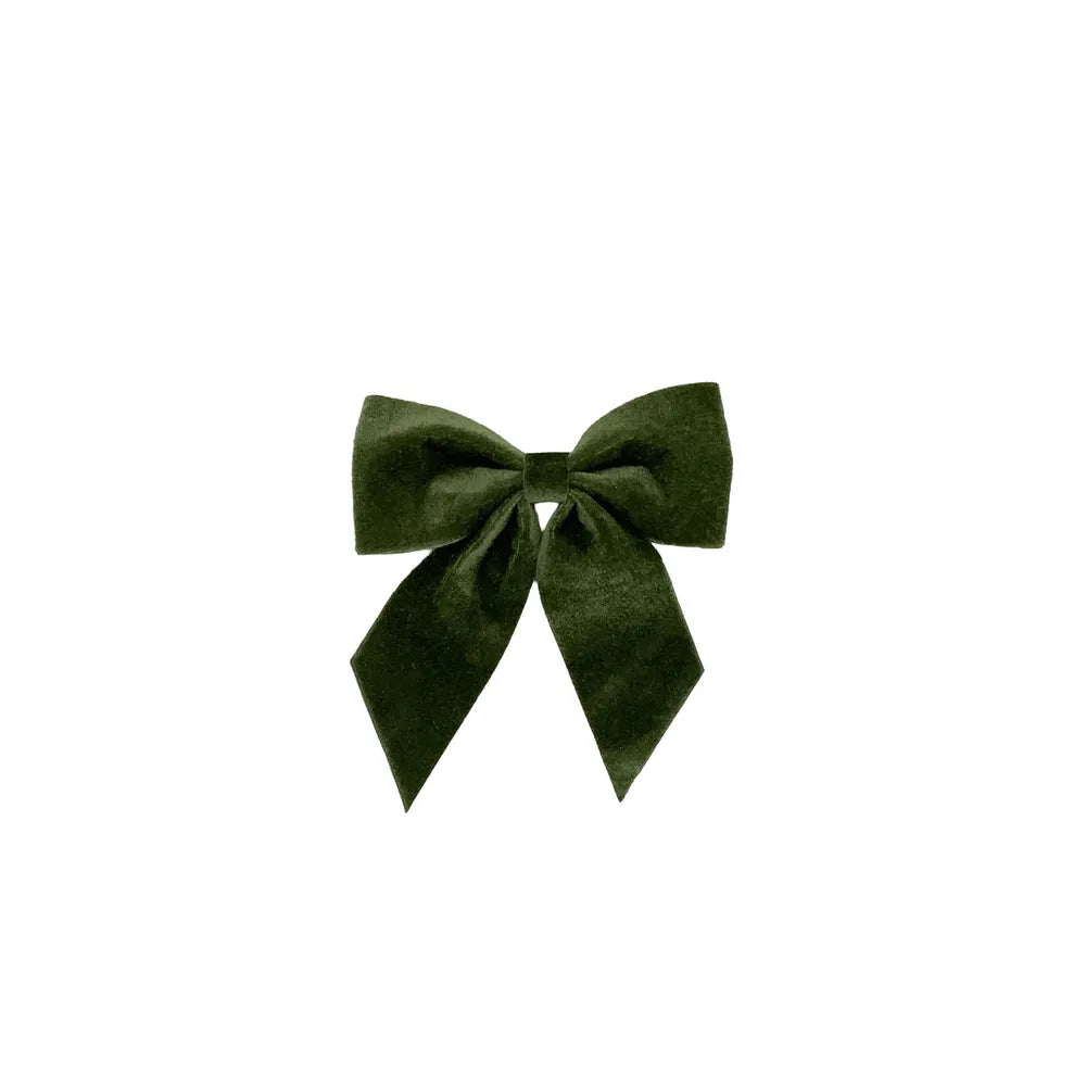 VELVET BOW ON CLIP - GREEN - S