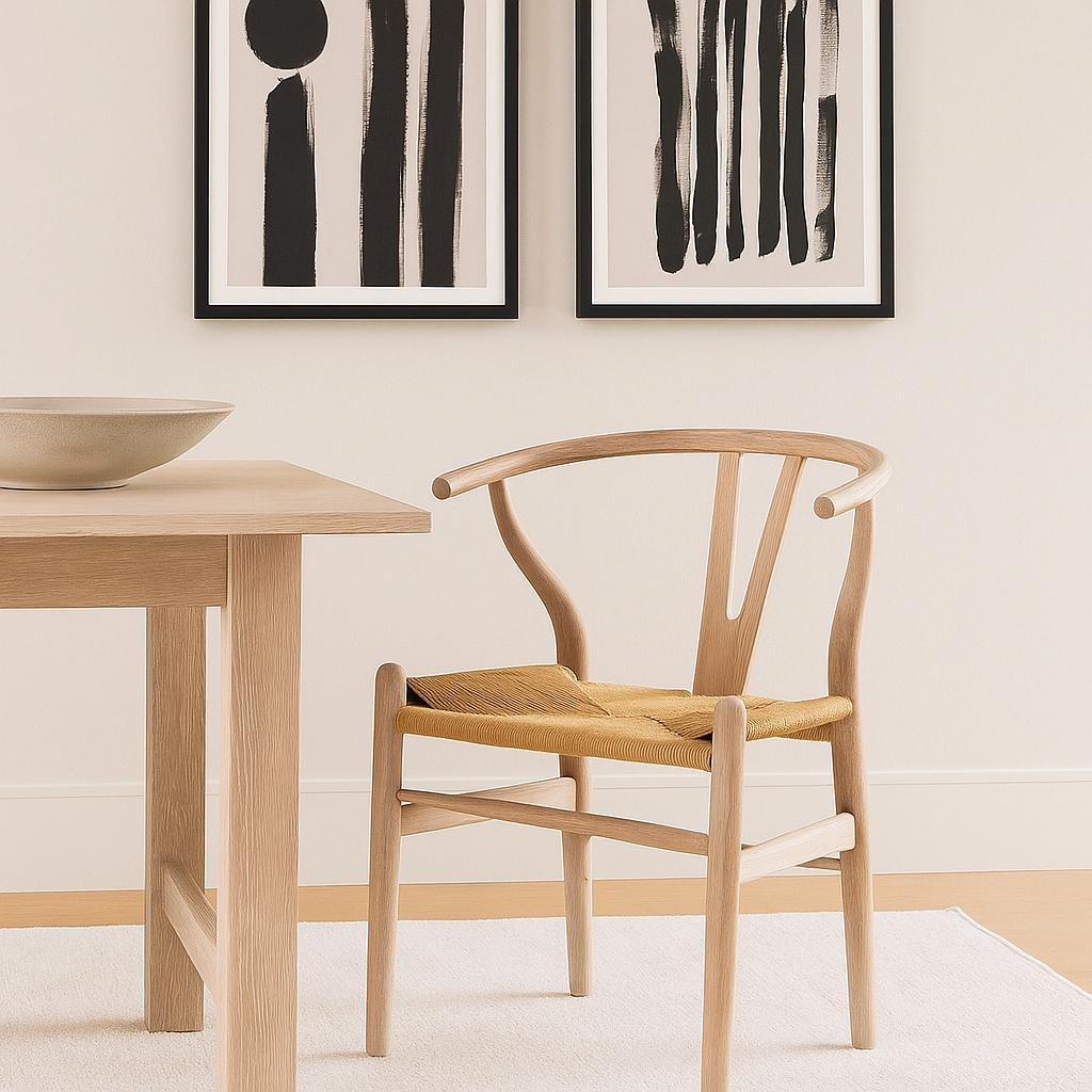 WISHBONE DINING CHAIR - WHITEWASH OAK WITH WOVEN SEAT