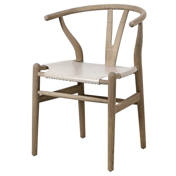 WISHBONE DINING CHAIR - GREY FAUX LEATHER SEAT