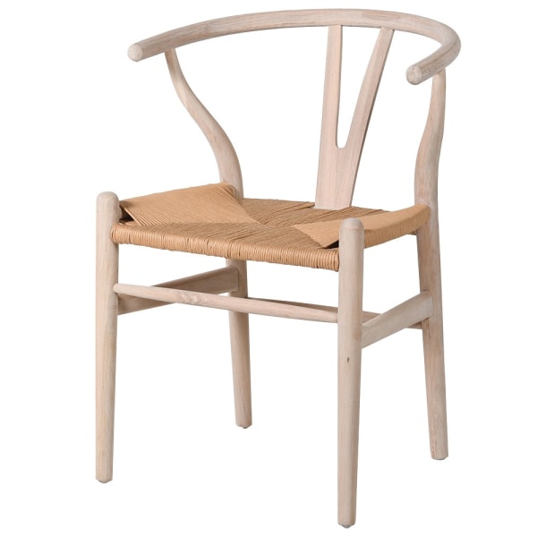 WISHBONE DINING CHAIR - WHITEWASH OAK WITH WOVEN SEAT