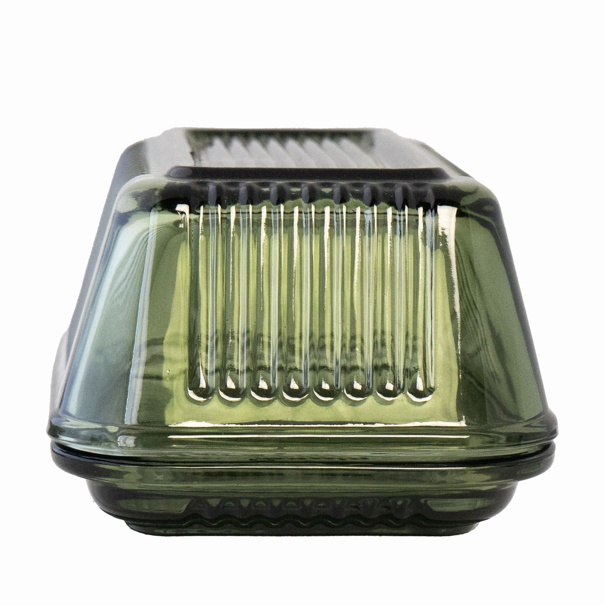 RIDGED GREEN GLASS BUTTER DISH